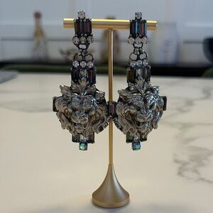 Danny Pollack - Vitrail Medium Crystal and Silver Lion Head Pierced Earrings